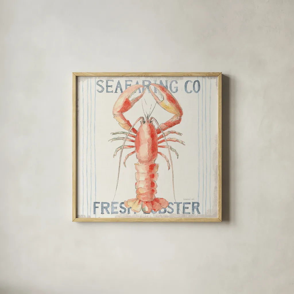 Floursack Nautical Square II by Danhui Nai. Shown in a natural wood glass frame for a timeless modern aesthetic. Available as an archival giclee rolled canvas, fine art paper, or poster print. SKU 61349a.