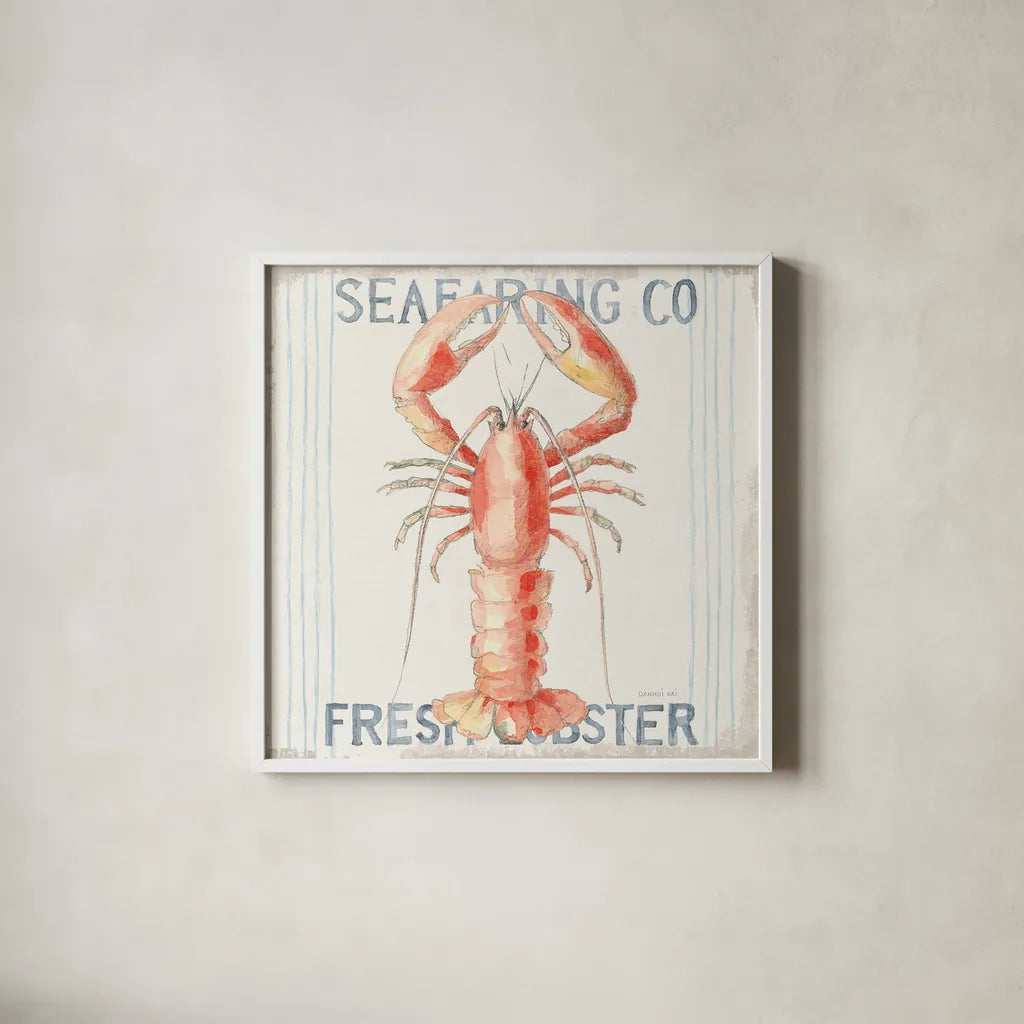 Floursack Nautical Square II by Danhui Nai. Shown in a crisp white glass frame for a clean and minimalist style. Available as an archival giclee rolled canvas, fine art paper, or poster print. SKU 61349a.