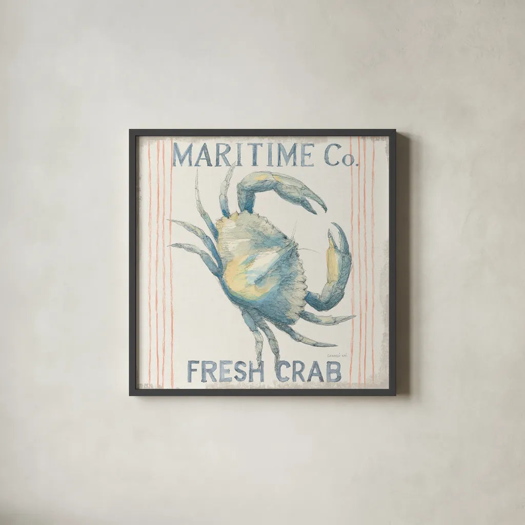 Floursack Nautical Square III by Danhui Nai. Shown in a sleek black glass frame for a contemporary gallery look. Available as an archival giclee rolled canvas, fine art paper, or poster print. SKU 61350a.