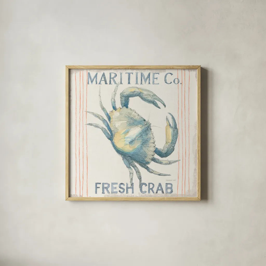 Floursack Nautical Square III by Danhui Nai. Shown in a natural wood glass frame for a timeless modern aesthetic. Available as an archival giclee rolled canvas, fine art paper, or poster print. SKU 61350a.