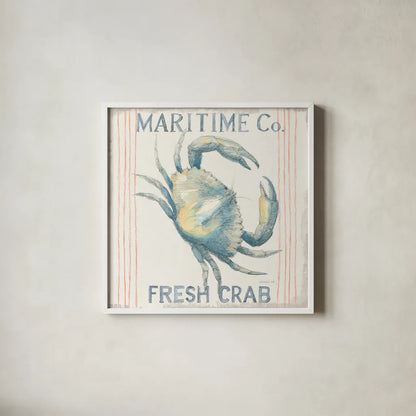 Floursack Nautical Square III by Danhui Nai. Shown in a crisp white glass frame for a clean and minimalist style. Available as an archival giclee rolled canvas, fine art paper, or poster print. SKU 61350a.