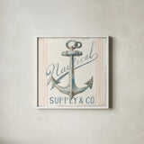 Floursack Nautical Square V by Danhui Nai. Shown in a crisp white glass frame for a clean and minimalist style. Available as an archival giclee rolled canvas, fine art paper, or poster print. SKU 61351a.