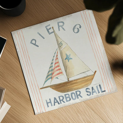 Floursack Nautical Square VII by Danhui Nai. Shown as a detailed flat fine art print, highlighting archival giclee quality. Available as an archival giclee rolled canvas, fine art paper, or poster print. SKU 61352a.