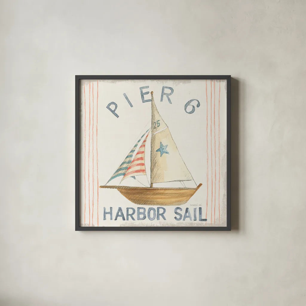 Floursack Nautical Square VII by Danhui Nai. Shown in a sleek black glass frame for a contemporary gallery look. Available as an archival giclee rolled canvas, fine art paper, or poster print. SKU 61352a.