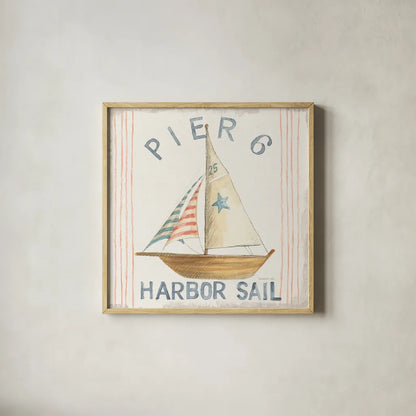 Floursack Nautical Square VII by Danhui Nai. Shown in a natural wood glass frame for a timeless modern aesthetic. Available as an archival giclee rolled canvas, fine art paper, or poster print. SKU 61352a.