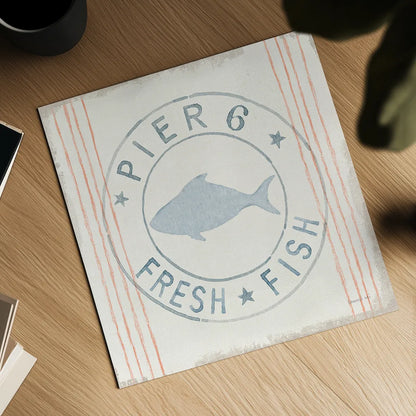 Floursack Nautical VIII Fish by Danhui Nai. Shown as a detailed flat fine art print, highlighting archival giclee quality. Available as an archival giclee rolled canvas, fine art paper, or poster print. SKU 55267a.