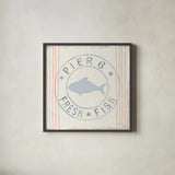 Floursack Nautical VIII Fish by Danhui Nai. Shown in a sleek black glass frame for a contemporary gallery look. Available as an archival giclee rolled canvas, fine art paper, or poster print. SKU 55267a.