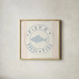Floursack Nautical VIII Fish by Danhui Nai. Shown in a natural wood glass frame for a timeless modern aesthetic. Available as an archival giclee rolled canvas, fine art paper, or poster print. SKU 55267a.