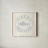 Floursack Nautical VIII Fish by Danhui Nai. Shown in a crisp white glass frame for a clean and minimalist style. Available as an archival giclee rolled canvas, fine art paper, or poster print. SKU 55267a.