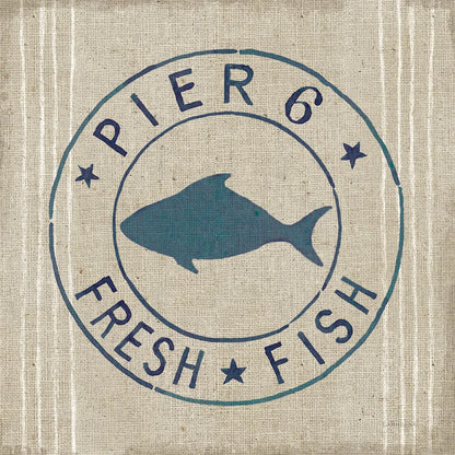 Floursack Nautical VIII Fish Burlap by Danhui Nai. SKU 61127a. Archival Giclee Fine art print for wall decor.