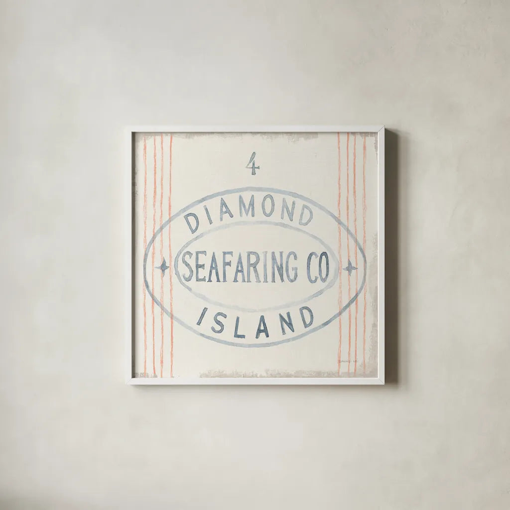 Floursack Nautical XI by Danhui Nai. Shown in a crisp white glass frame for a clean and minimalist style. Available as an archival giclee rolled canvas, fine art paper, or poster print. SKU 50948a.