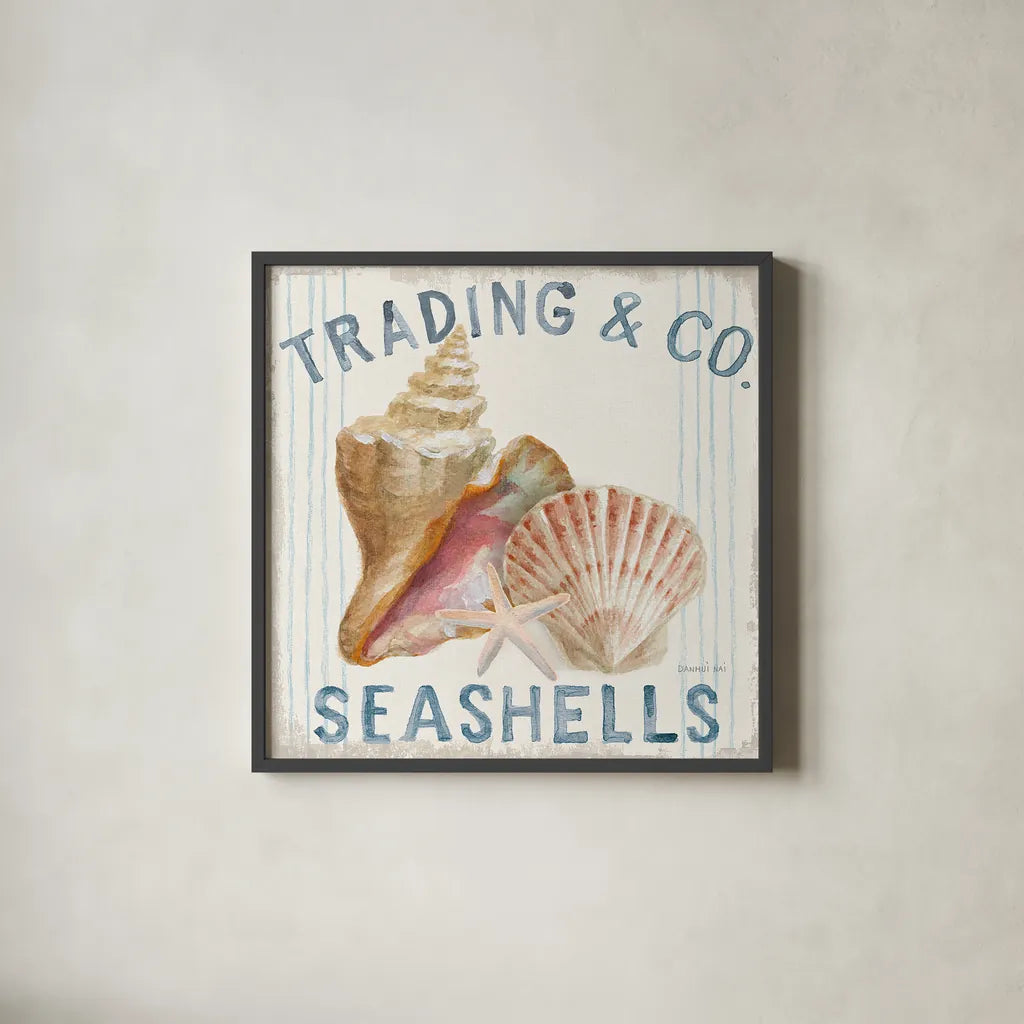 Floursack Nautical XIV Sq by Danhui Nai. Shown in a sleek black glass frame for a contemporary gallery look. Available as an archival giclee rolled canvas, fine art paper, or poster print. SKU 55271a.