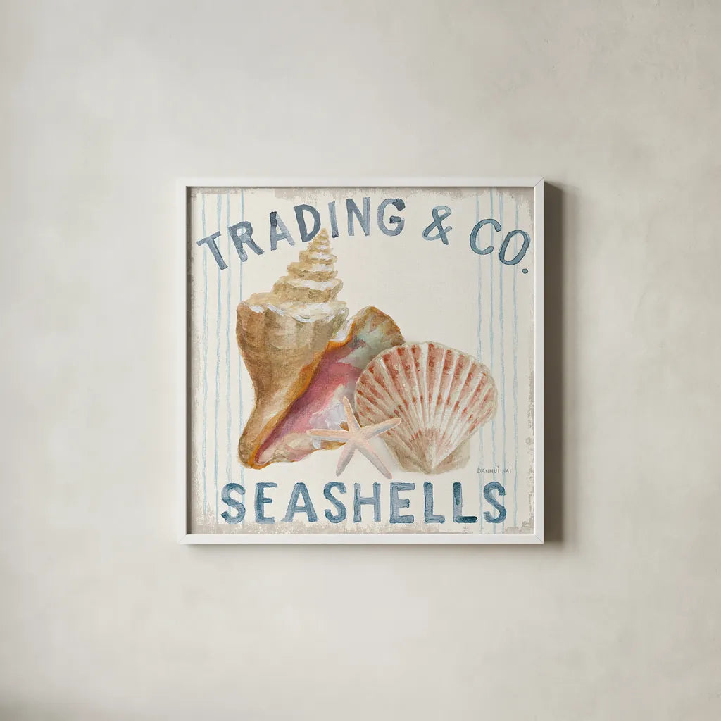 Floursack Nautical XIV Sq by Danhui Nai. Shown in a crisp white glass frame for a clean and minimalist style. Available as an archival giclee rolled canvas, fine art paper, or poster print. SKU 55271a.