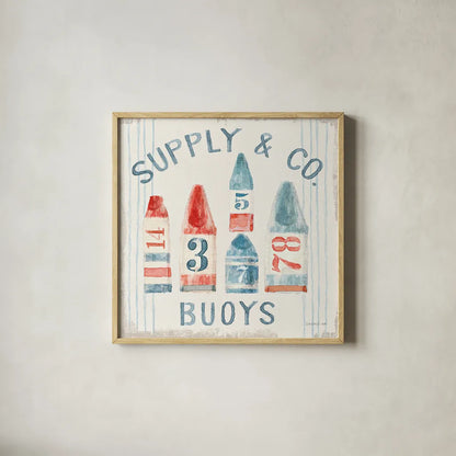 Floursack Nautical XV by Danhui Nai. Shown in a natural wood glass frame for a timeless modern aesthetic. Available as an archival giclee rolled canvas, fine art paper, or poster print. SKU 55272a.