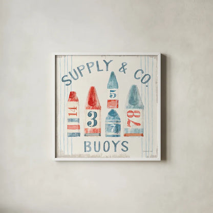 Floursack Nautical XV by Danhui Nai. Shown in a crisp white glass frame for a clean and minimalist style. Available as an archival giclee rolled canvas, fine art paper, or poster print. SKU 55272a.