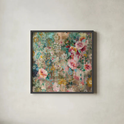 Flower Shower by Danhui Nai. Shown in a sleek black glass frame for a contemporary gallery look. Available as an archival giclee rolled canvas, fine art paper, or poster print. SKU 28651a.
