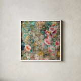 Flower Shower by Danhui Nai. Shown in a crisp white glass frame for a clean and minimalist style. Available as an archival giclee rolled canvas, fine art paper, or poster print. SKU 28651a.