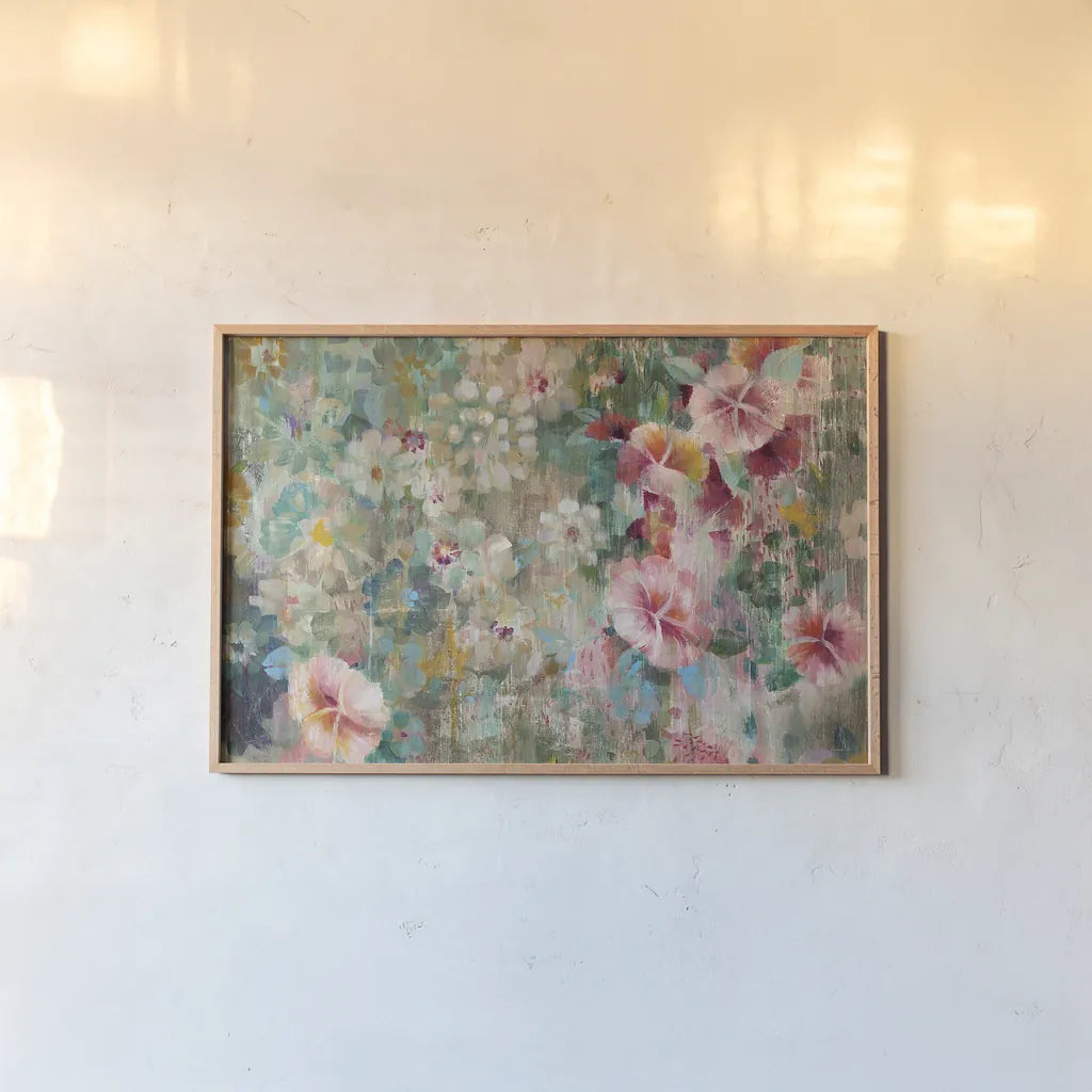 Flower Shower Crop by Danhui Nai. shown as a paper print in a natural frame. Available as a archival giclee rolled canvas, fine art paper, or poster print. SKU 28651i.