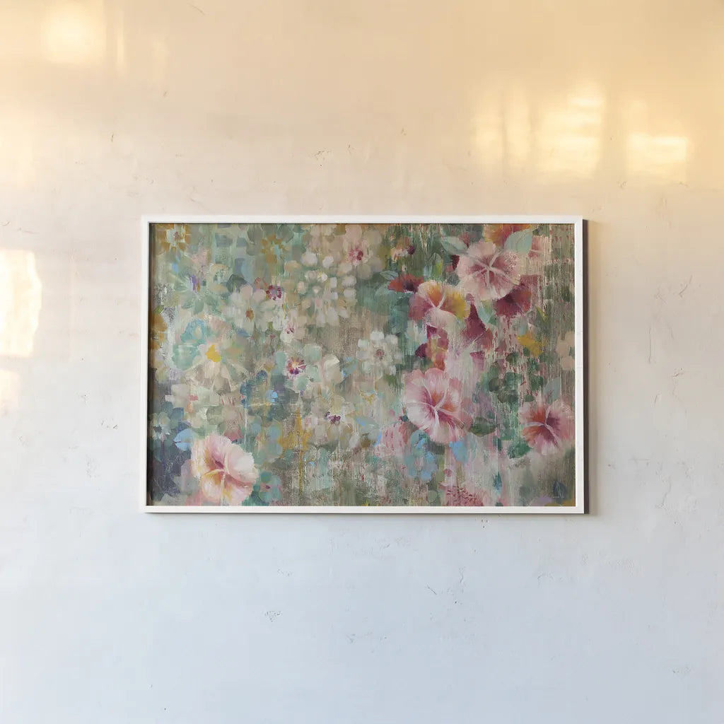 Flower Shower Crop by Danhui Nai. shown as a paper print in a white frame. Available as a archival giclee rolled canvas, fine art paper, or poster print. SKU 28651i.