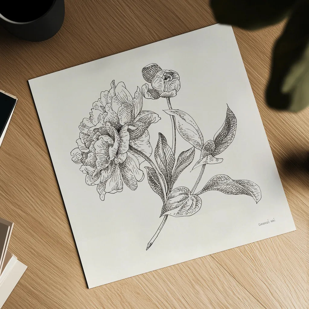 Flower Sketches I by Danhui Nai. Shown as a detailed flat fine art print, highlighting archival giclee quality. Available as an archival giclee rolled canvas, fine art paper, or poster print. SKU 48396a.