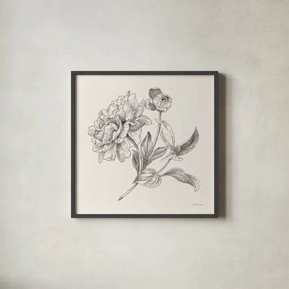 Flower Sketches I by Danhui Nai. Shown in a sleek black glass frame for a contemporary gallery look. Available as an archival giclee rolled canvas, fine art paper, or poster print. SKU 48396a.