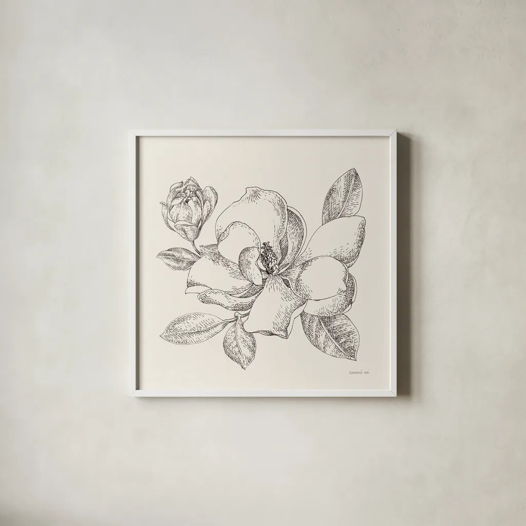 Flower Sketches II by Danhui Nai. Shown in a crisp white glass frame for a clean and minimalist style. Available as an archival giclee rolled canvas, fine art paper, or poster print. SKU 48397a.