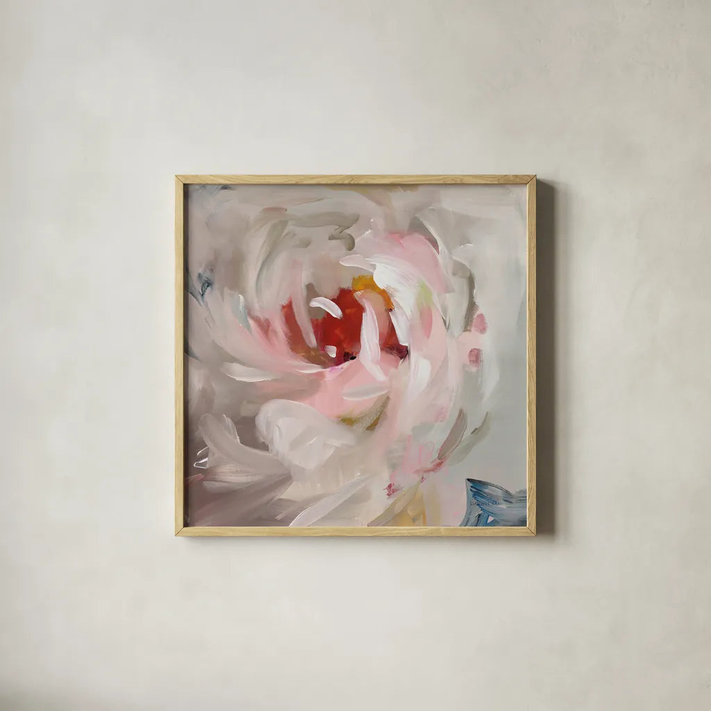 Flower Soul by Danhui Nai. Shown in a natural wood glass frame for a timeless modern aesthetic. Available as an archival giclee rolled canvas, fine art paper, or poster print. SKU 75715a.