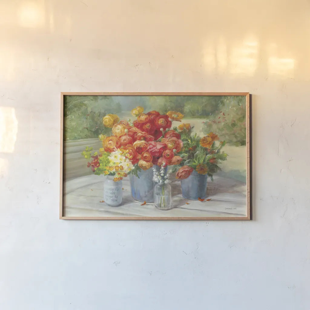 Flowers from the Garden by Danhui Nai. shown as a paper print in a natural frame. Available as a archival giclee rolled canvas, fine art paper, or poster print. SKU 93164i.