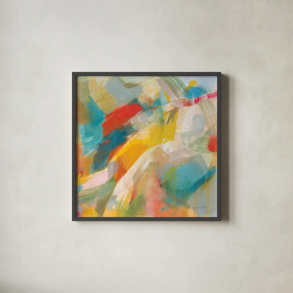 Folds of Color Bright Crop by Danhui Nai. Shown in a sleek black glass frame for a contemporary gallery look. Available as an archival giclee rolled canvas, fine art paper, or poster print. SKU 75089a.