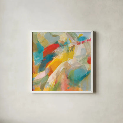 Folds of Color Bright Crop by Danhui Nai. Shown in a crisp white glass frame for a clean and minimalist style. Available as an archival giclee rolled canvas, fine art paper, or poster print. SKU 75089a.