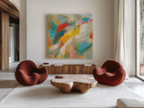 Folds of Color Bright Crop by Danhui Nai. Shown as extra-large giant wall art in a modern living room. Available as an archival giclee rolled canvas, fine art paper, or poster print. SKU 75089a.