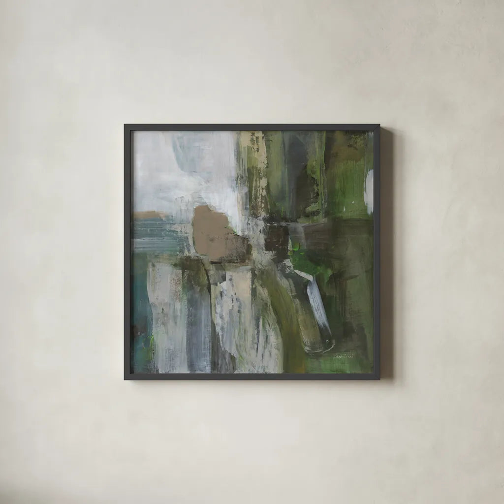 Forest Feel I by Danhui Nai. Shown in a sleek black glass frame for a contemporary gallery look. Available as an archival giclee rolled canvas, fine art paper, or poster print. SKU 81743a.
