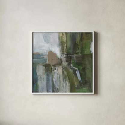 Forest Feel I by Danhui Nai. Shown in a crisp white glass frame for a clean and minimalist style. Available as an archival giclee rolled canvas, fine art paper, or poster print. SKU 81743a.