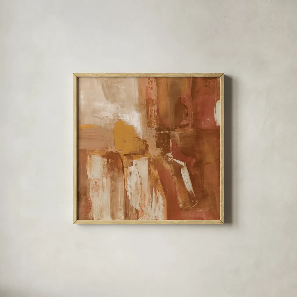 Forest Feel I Autumn by Danhui Nai. Shown in a natural wood glass frame for a timeless modern aesthetic. Available as an archival giclee rolled canvas, fine art paper, or poster print. SKU 81948a.