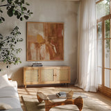 Forest Feel I Autumn by Danhui Nai. Shown in a natural wood frame in a cozy modern living room. Available as an archival giclee rolled canvas, fine art paper, or poster print. SKU 81948a.