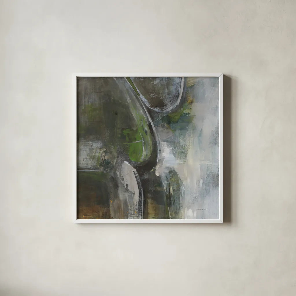Forest Feel II by Danhui Nai. Shown in a crisp white glass frame for a clean and minimalist style. Available as an archival giclee rolled canvas, fine art paper, or poster print. SKU 81744a.
