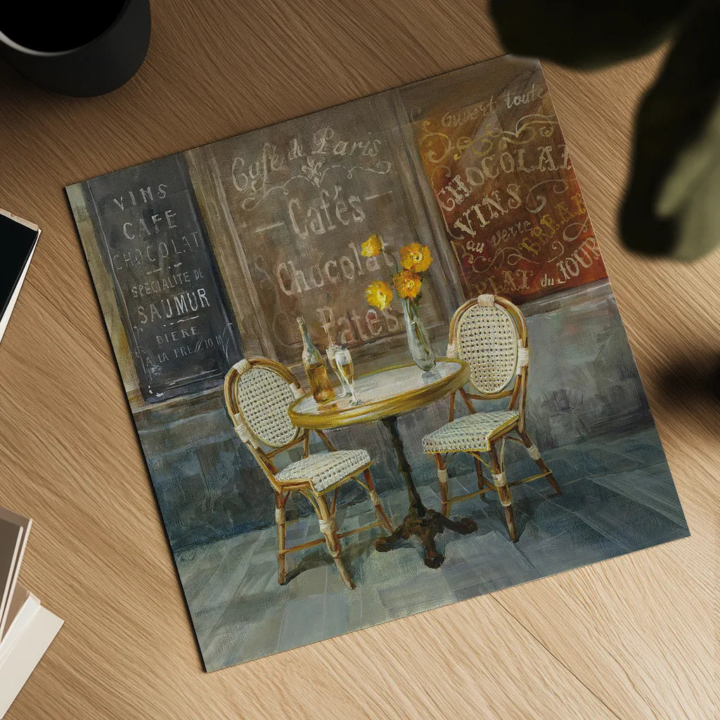French Cafe by Danhui Nai. Shown as a detailed flat fine art print, highlighting archival giclee quality. Available as an archival giclee rolled canvas, fine art paper, or poster print. SKU 25905a.