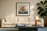 French Cottage Bouquet I Mothers by Danhui Nai. Displayed in a glass frame with matte in a clean modern living room. Available as an archival giclee rolled canvas, fine art paper, or poster print. SKU 41685a.