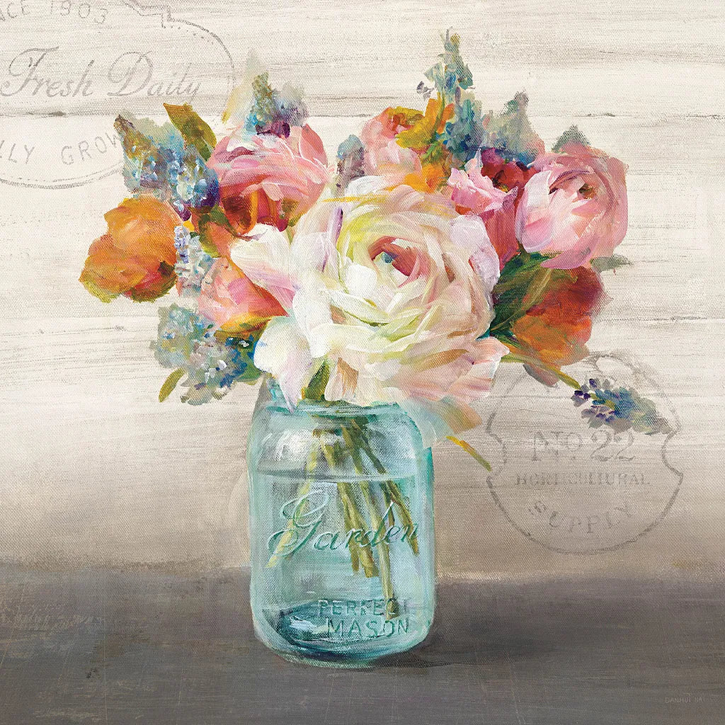 French Cottage Bouquet II by Danhui Nai. SKU 17851a. Archival Giclee Fine art print for wall decor.