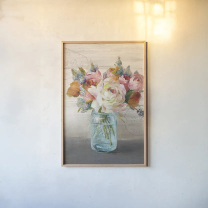 French Cottage Bouquet II Crop by Danhui Nai. shown as a paper print in a natural frame. Available as a archival giclee rolled canvas, fine art paper, or poster print. SKU 17851h.