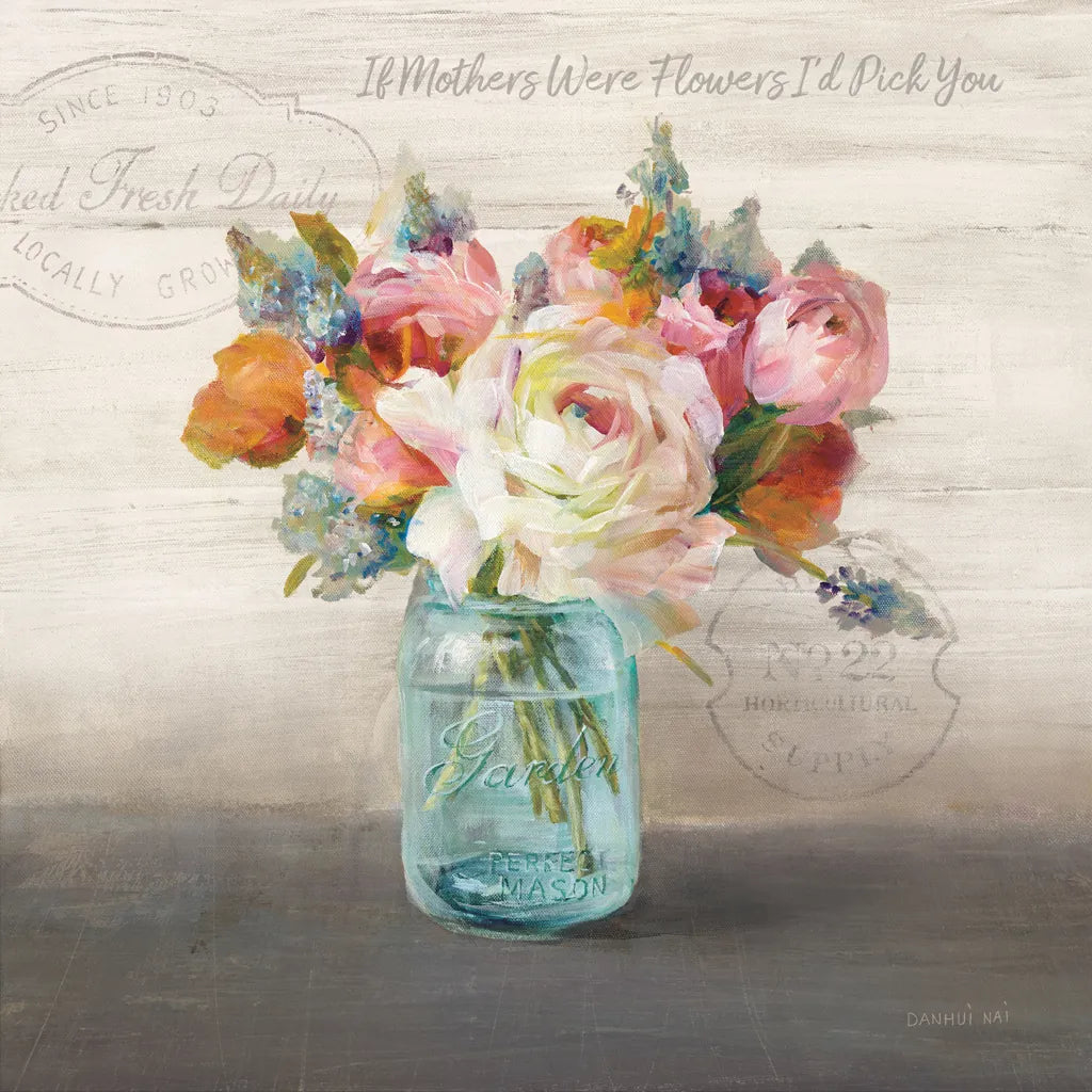 French Cottage Bouquet II Mothers by Danhui Nai. SKU 41686a. Archival Giclee Fine art print for wall decor.