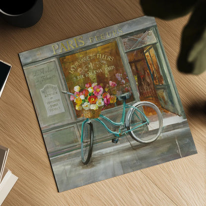 French Flowershop by Danhui Nai. Shown as a detailed flat fine art print, highlighting archival giclee quality. Available as an archival giclee rolled canvas, fine art paper, or poster print. SKU 25906a.