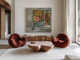 French Flowershop by Danhui Nai. Shown as extra-large giant wall art in a modern living room. Available as an archival giclee rolled canvas, fine art paper, or poster print. SKU 25906a.
