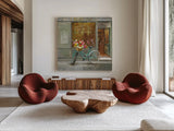 French Flowershop v2 by Danhui Nai. Shown as extra-large giant wall art in a modern living room. Available as an archival giclee rolled canvas, fine art paper, or poster print. SKU 26355a.
