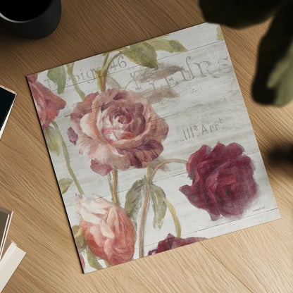 French Roses IV by Danhui Nai. Shown as a detailed flat fine art print, highlighting archival giclee quality. Available as an archival giclee rolled canvas, fine art paper, or poster print. SKU 46487a.