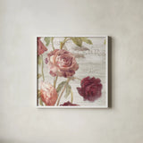 French Roses IV by Danhui Nai. Shown in a crisp white glass frame for a clean and minimalist style. Available as an archival giclee rolled canvas, fine art paper, or poster print. SKU 46487a.