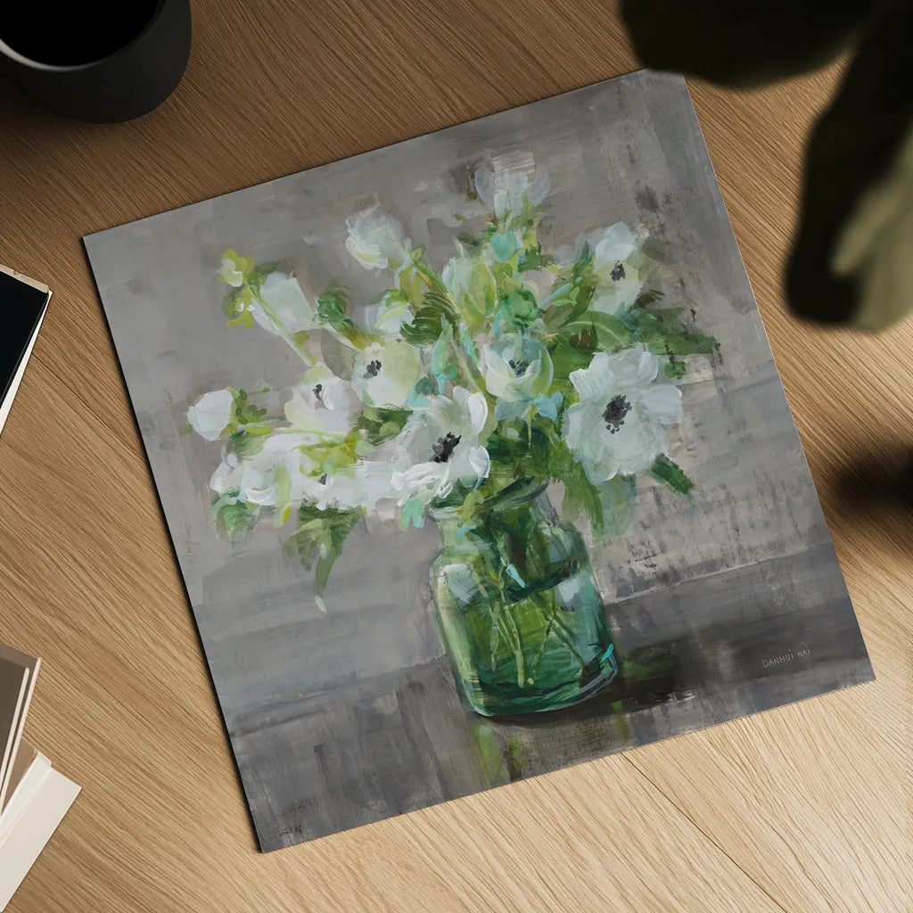 Fresh Anemones by Danhui Nai. Shown as a detailed flat fine art print, highlighting archival giclee quality. Available as an archival giclee rolled canvas, fine art paper, or poster print. SKU 81914a.