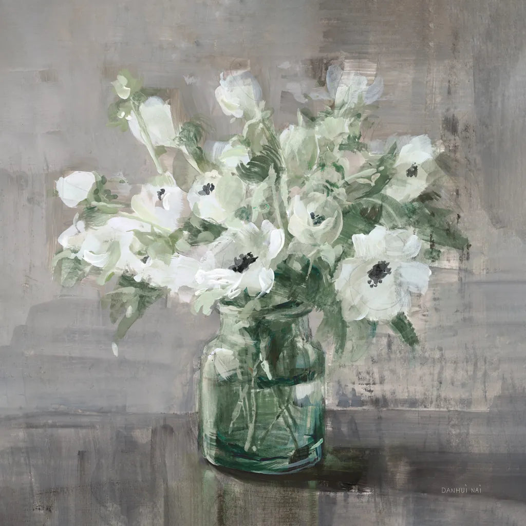 Fresh Anemones Sage Border by Danhui Nai. SKU 84300a. Archival Giclee Fine art print for wall decor.