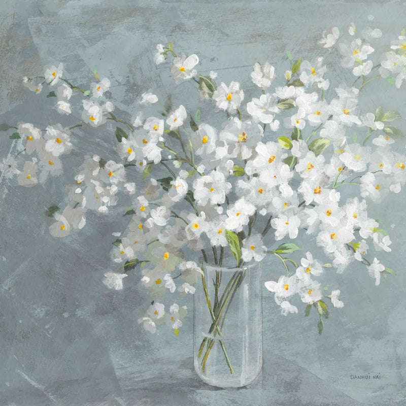 Fresh White Bouquet Gray Crop by Danhui Nai. SKU 75578a. Archival Giclee Fine art print for wall decor.