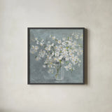 Fresh White Bouquet Gray Crop by Danhui Nai. Shown in a sleek black glass frame for a contemporary gallery look. Available as an archival giclee rolled canvas, fine art paper, or poster print. SKU 75578a.